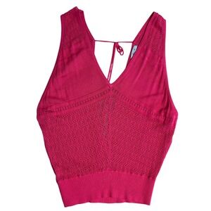Do & Be Hot Pink Pointelle Knit V-Neck Wrap Back Tank Top Sleeveless Ribbed Hem